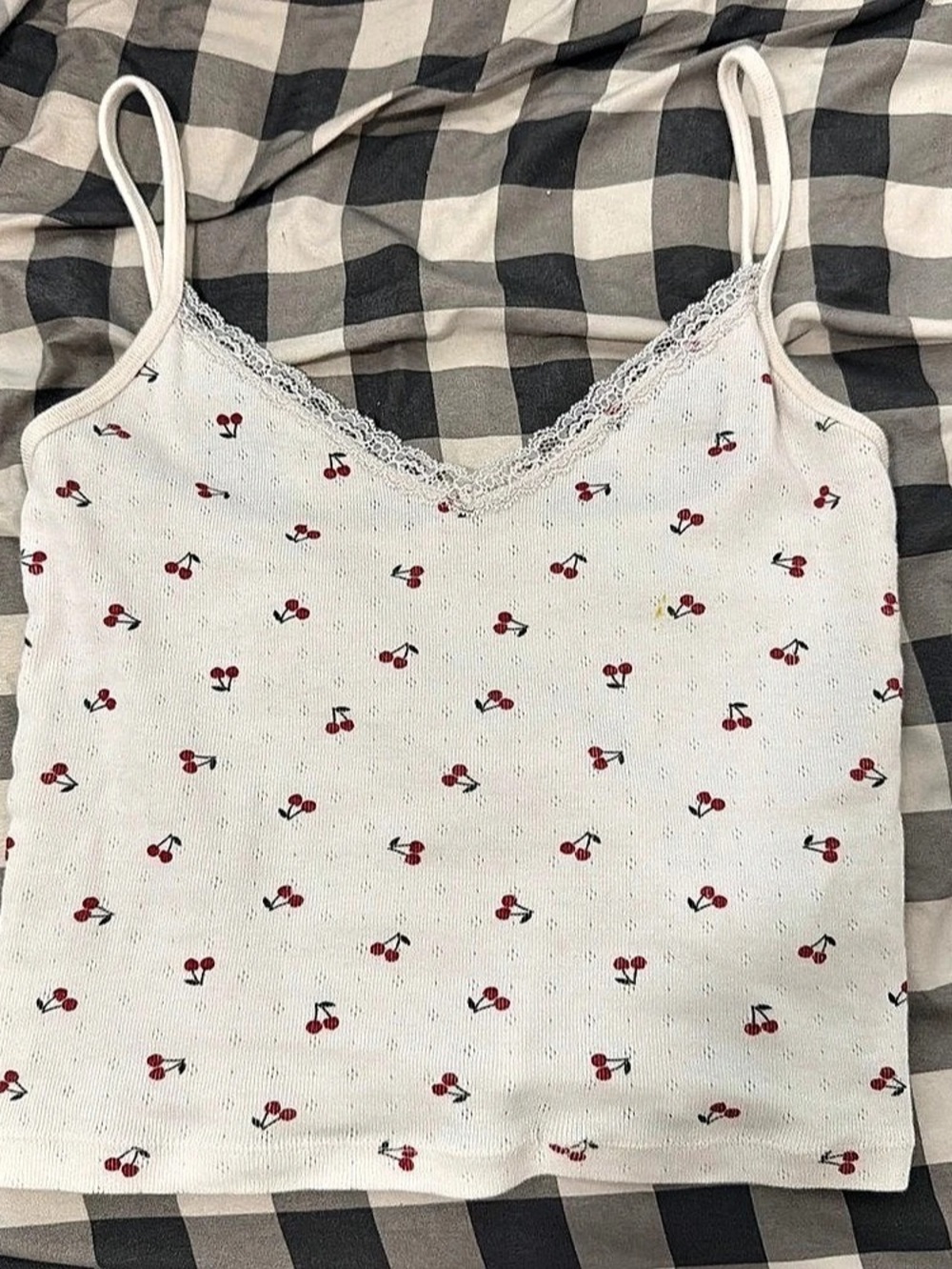 John Galt Cherry Nicolette Lace Tank Top White & Red